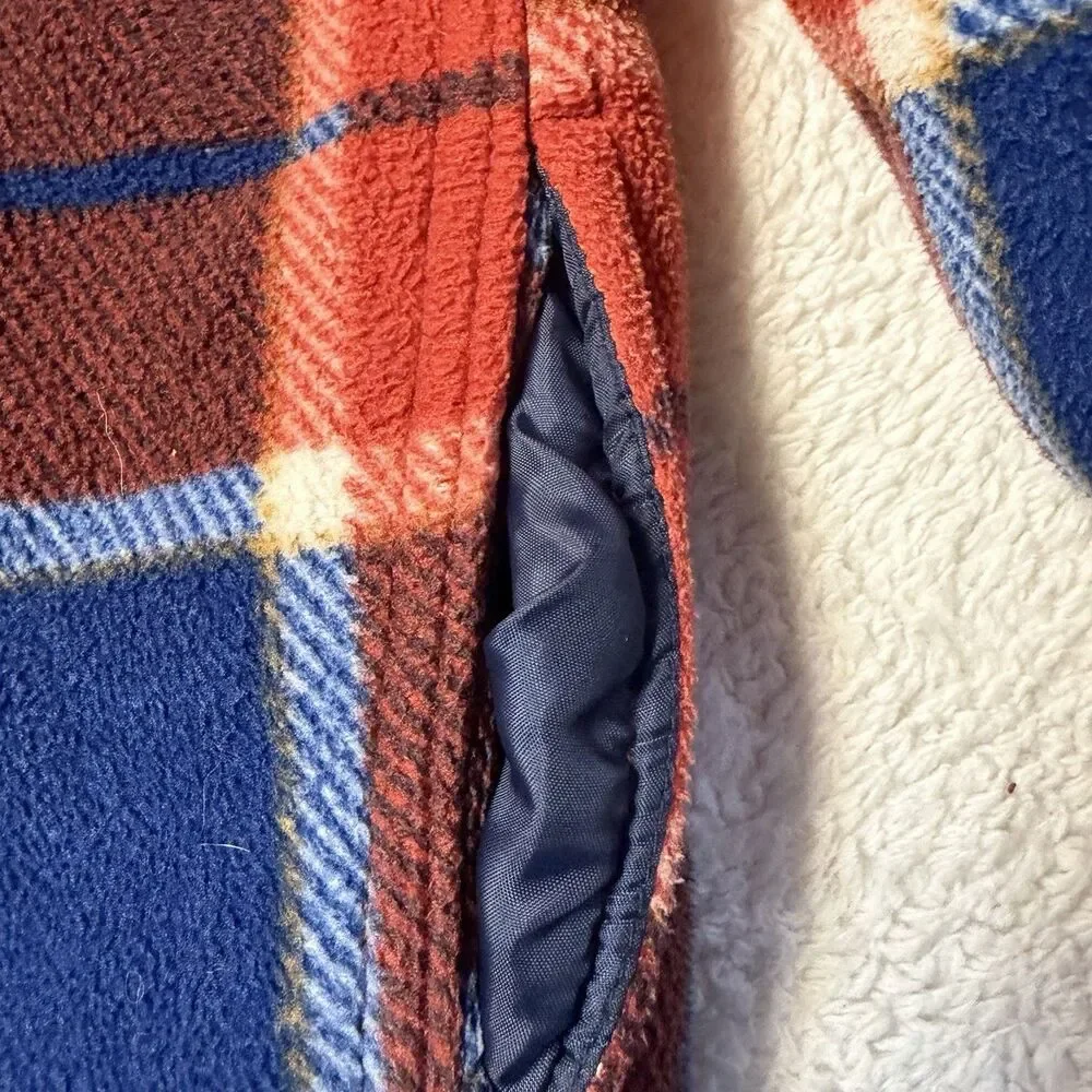 Flannel Jacket Youth 8 M Old Navy Red/Blue Check With White Fleece